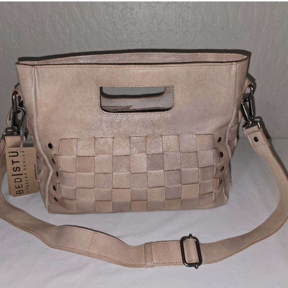 Bed Stu Woven Leather Bag In Light Grey Driftwood